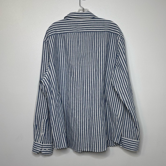 Banana Republic Men XL Linen Button-Up Shirt Blue White Stripe Untucked Slim Fit - Picture 6 of 6
